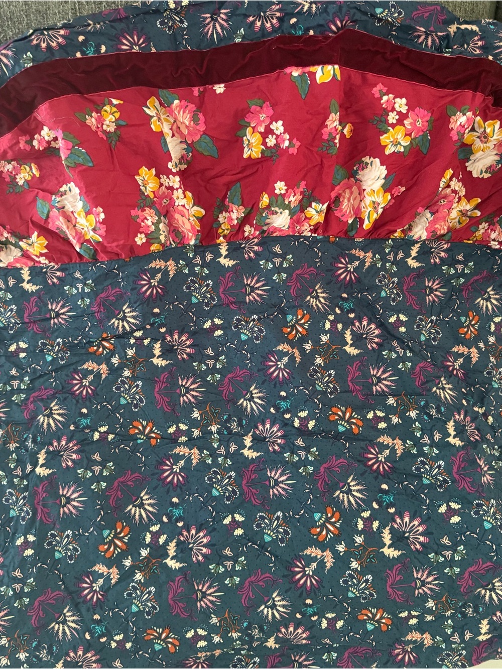 Queen Matilda Jane Floral bedskirt - Teal and Burgundy